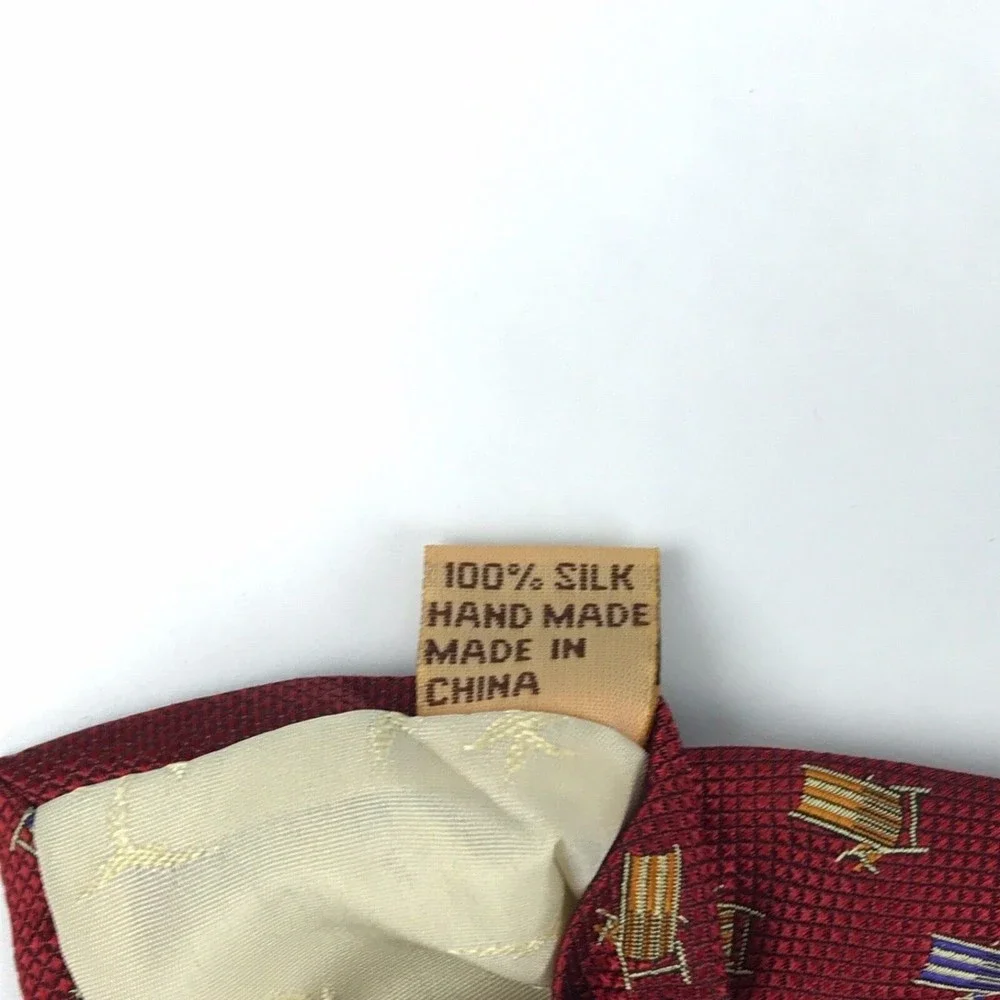 Tommy Bahama Men's Tie Silk Handmade Red Tropical Beach Chairs Aloha Necktie 57" - Picture 6 of 9
